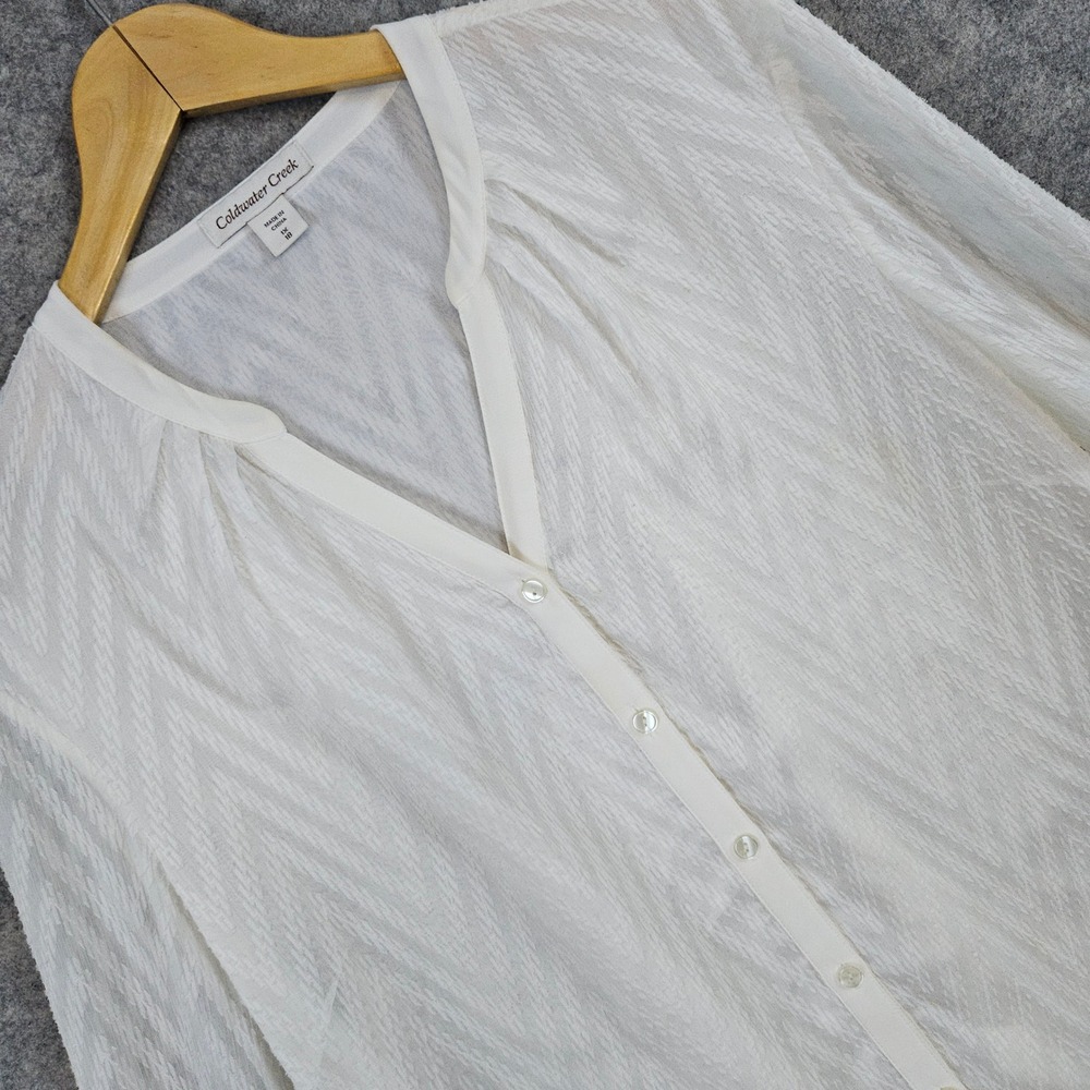 Coldwater Creek Women's White Button Down Top Textured Blouse 1X Plus Size‎ SPOT